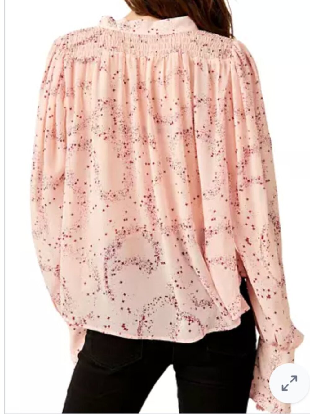 Free People Women's "Stars Align" Printed Tie-Neck Top in Peach - Size XL - Picture 6 of 13